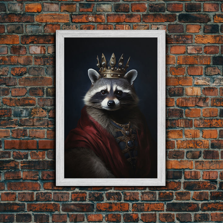 The King Of The Racoons, Framed Canvas Print Or Canvas, Victorian Animal Print Oil Painting, Funny Halloween Decor
