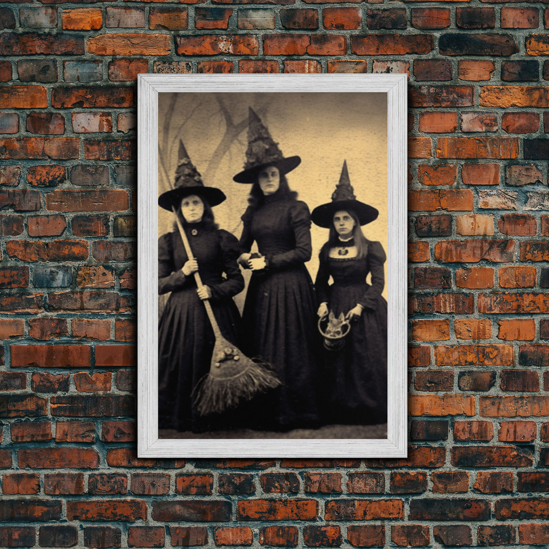 Victorian Witches, Vintage Tintype Style Photograph, Framed Canvas Print, Gothic Wall Art, Dark Academia, Witch Art