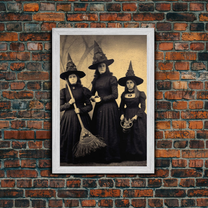 Victorian Witches, Vintage Tintype Style Photograph, Framed Canvas Print, Gothic Wall Art, Dark Academia, Witch Art