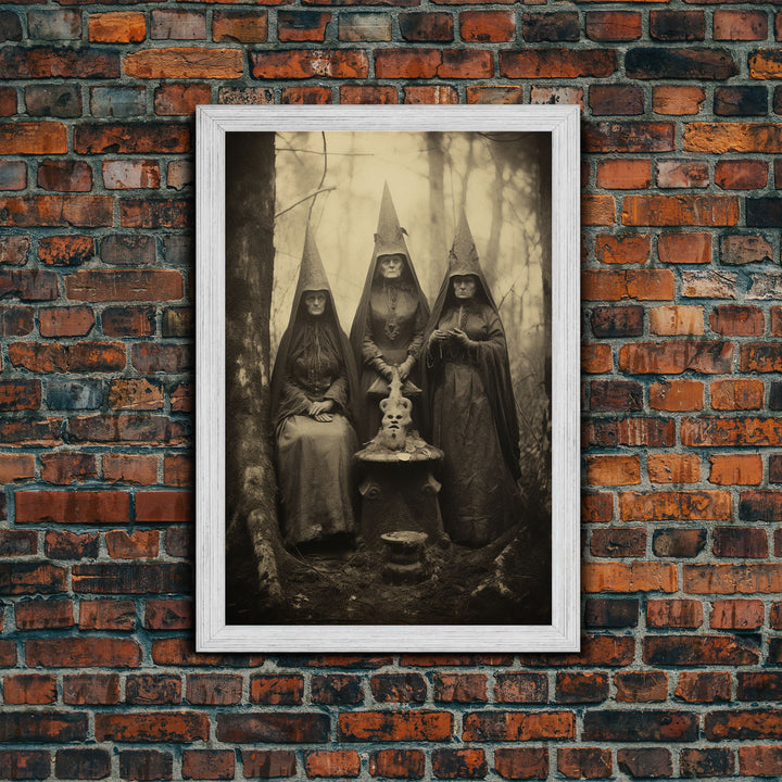 The Coven, Victorian Witches, Vintage Tintype Style Photograph, Framed Canvas Print, Gothic Wall Art, Dark Academia, Witch Art