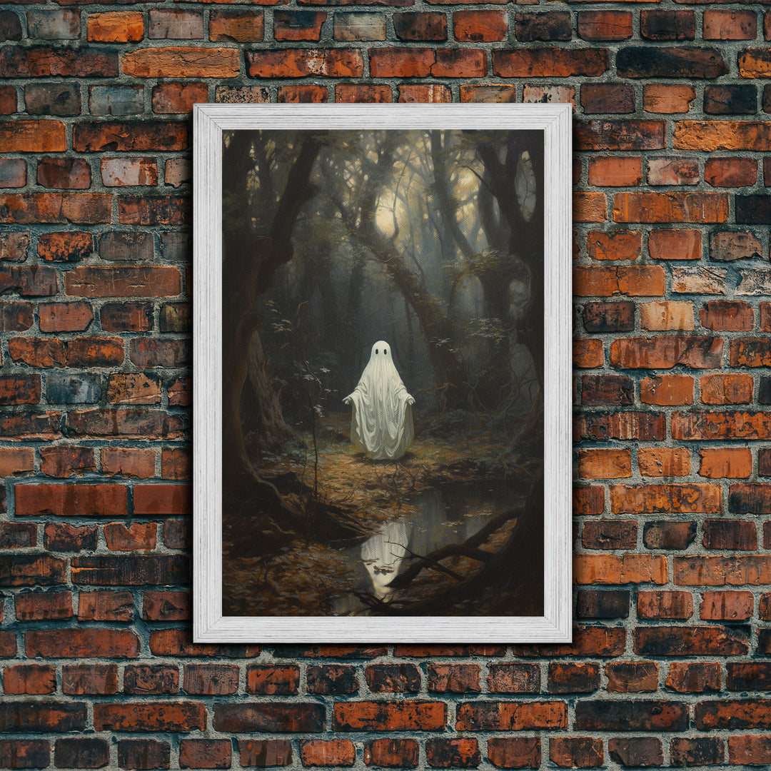 Ghost Dancing In A Haunted Forest, Vintage Canvas, Framed Canvas, Art Canvas Print, Dark Academia, Haunting Ghost, Halloween Decoration