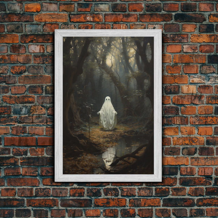 Ghost Dancing In A Haunted Forest, Vintage Canvas, Framed Canvas, Art Canvas Print, Dark Academia, Haunting Ghost, Halloween Decoration