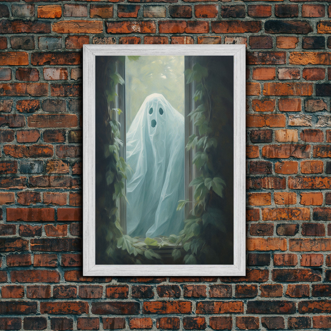 The Ghost In The Window, Vintage Canvas, Art Canvas Print, Dark Academia, Haunting Ghost, Halloween Decor, Spooky Gothic Decor