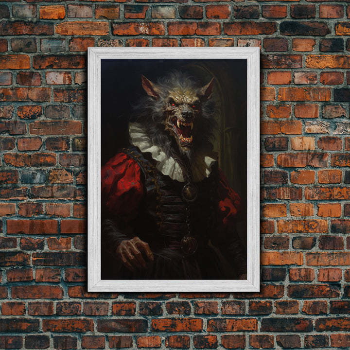 Victorian Business Werewolf Workin' 9 to 5, Framed Canvas, Halloween Canvas Print, Vintage Halloween Funny Gothic Decor