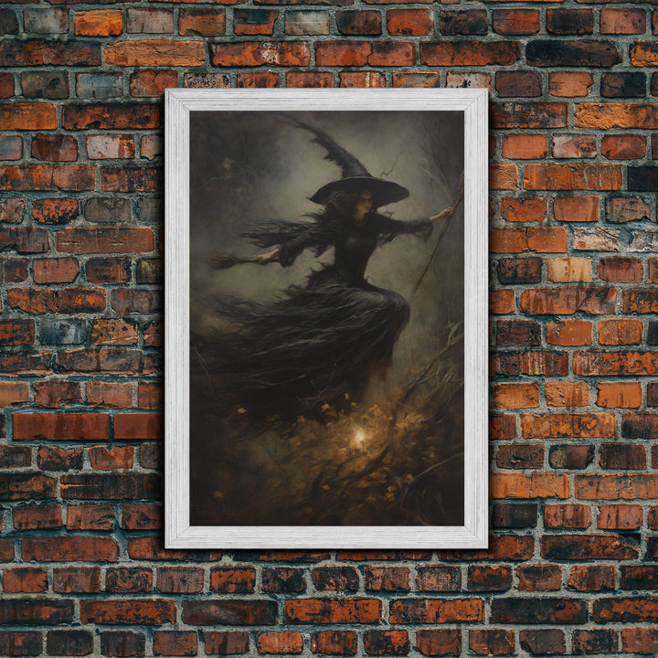 Spooky Season Witch Decor, Witch Painting Framed Canvas Print, Halloween Art, Witch Art, Witchcraft, Witch Decor, Felt Witch Hat