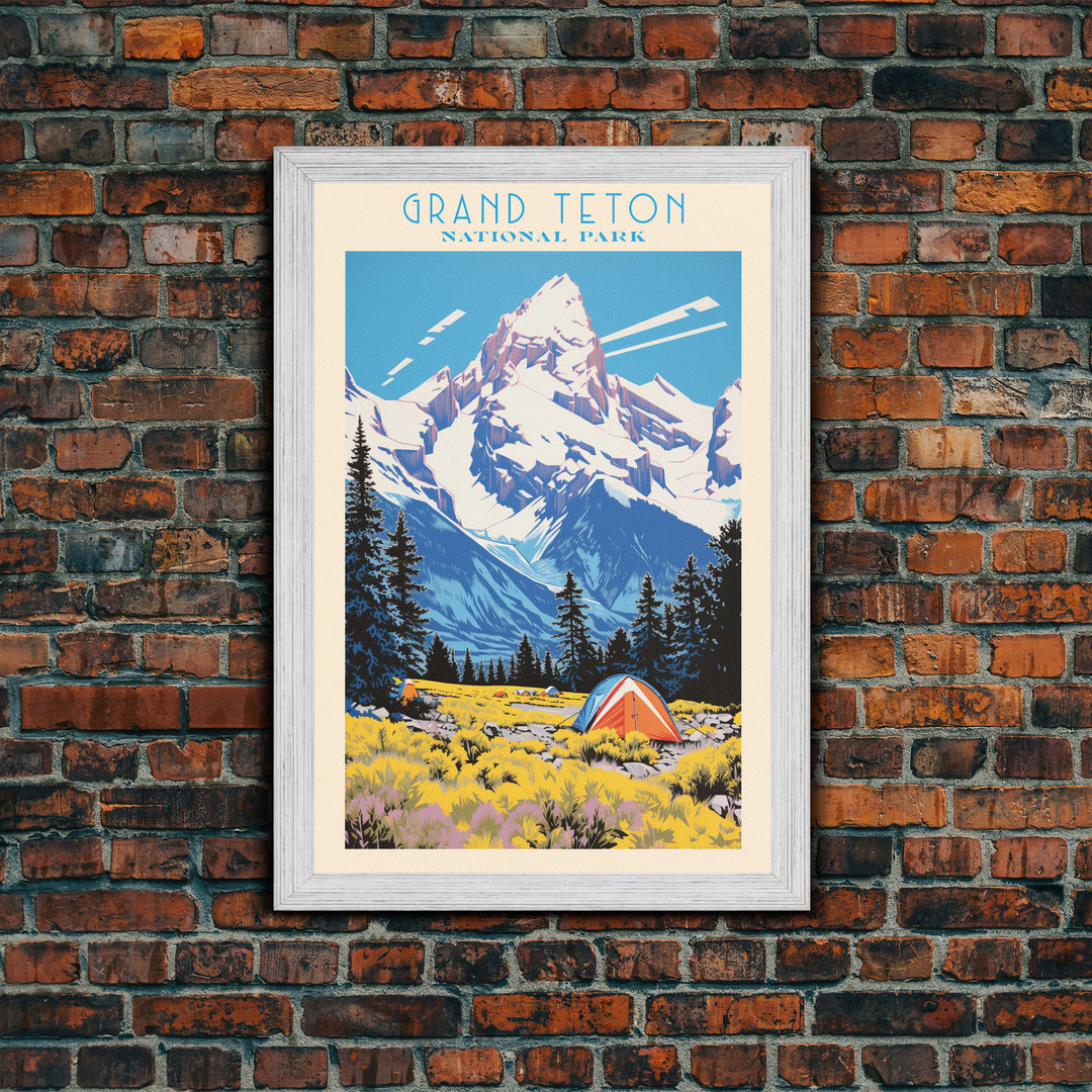 Grand Teton National Park Wyoming Travel Art, National Park Print, Minimalist Travel Art, Midcentury Modern Style Landscape Painting