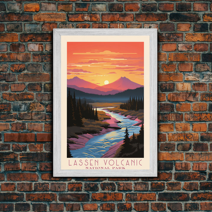 Lassen Volcanic National Park California Travel Art, National Park Print, Minimalist Travel Art, Midcentury Modern Style Landscape Painting