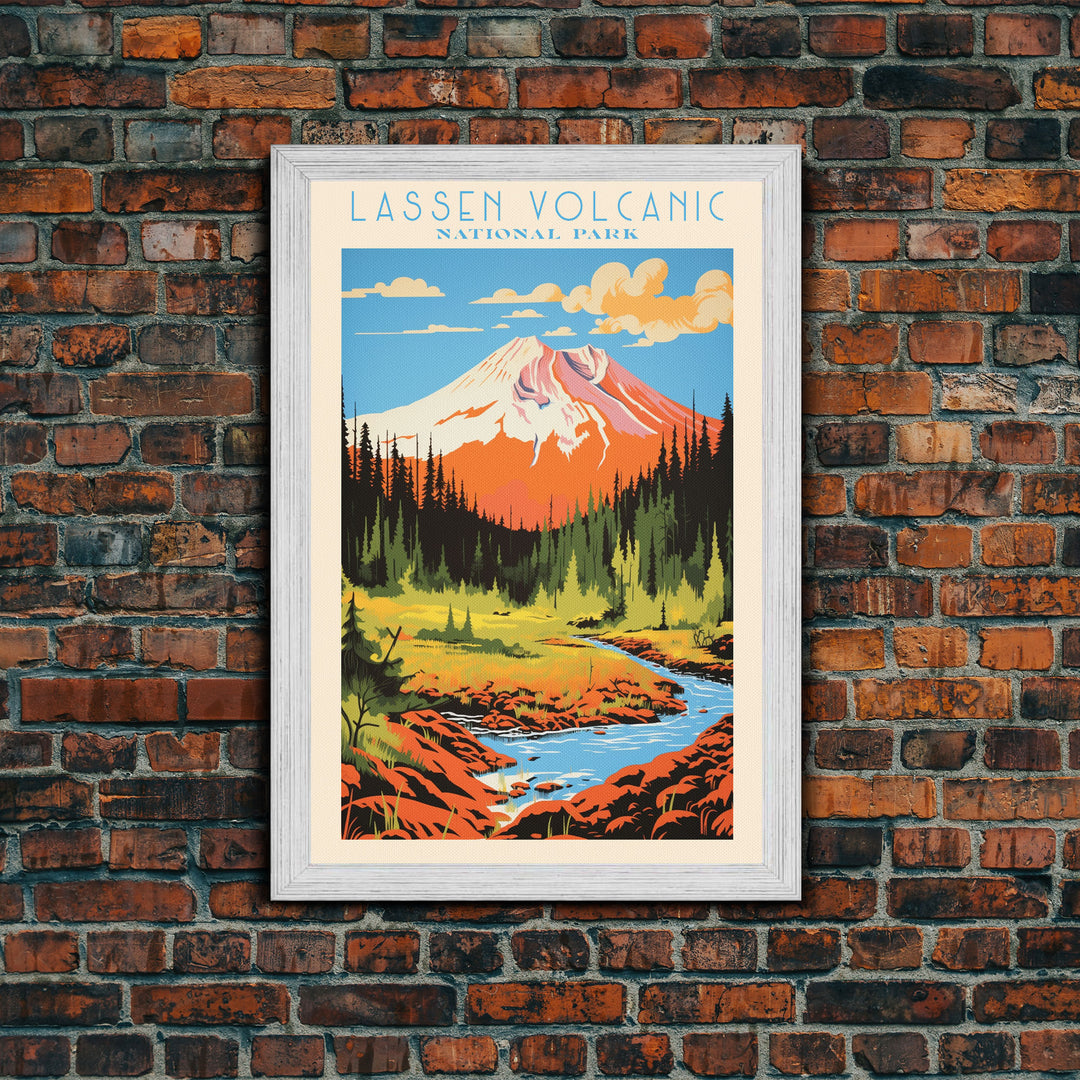 Lassen Volcanic National Park Alaska Travel Art, National Park Print, Minimalist Travel Art, Midcentury Modern Style Landscape Painting