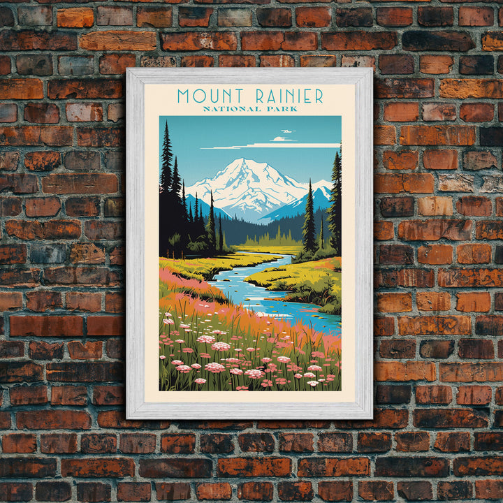 Mount Rainier National Park, Washington Travel Art, National Park Print, Minimalist Travel Art, Midcentury Modern Retro Style Landscape