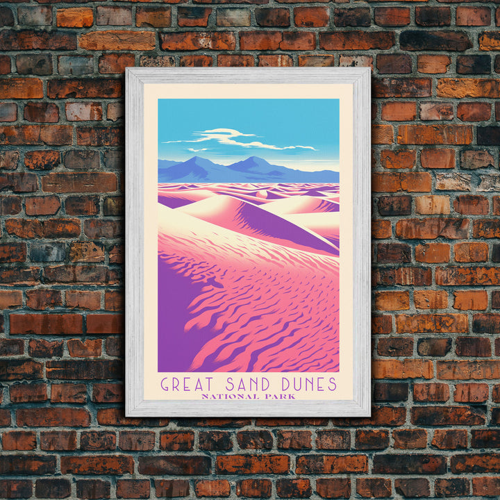 Great Sand Dunes National Park Travel Poster Art, Canvas Print Wall Art, Colorado Travel Art, Midcentury Modern Travel Decor, MCM Wall Art