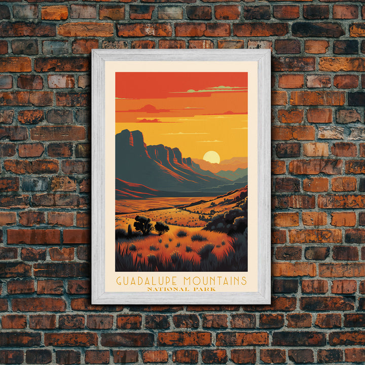 Guadalupe Mountains National Park Texas Travel Art, National Park Print, Minimalist Travel Art, Midcentury Modern Style Landscape Painting