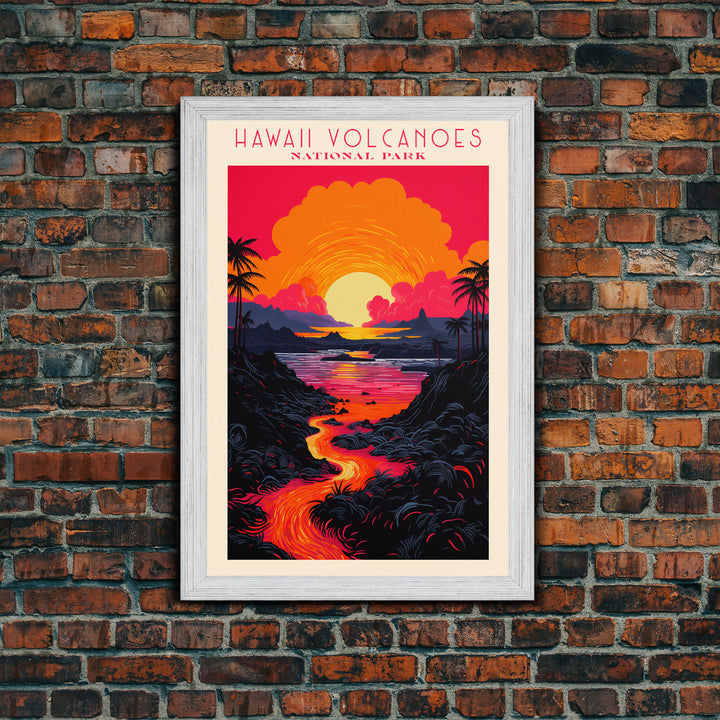 Hawaii Volcanoes National Park Hawaii Travel Art, National Park Print, Minimalist Travel Art, Midcentury Modern Style Landscape Painting