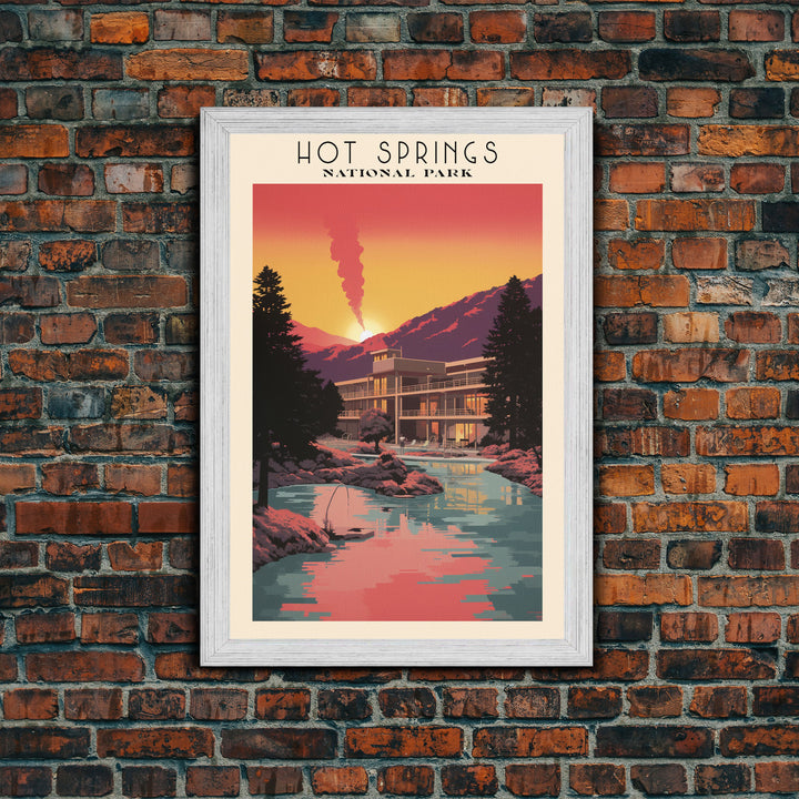 Hot Springs National Park Arkansas Travel Art, National Park Print, Minimalist Travel Art, Midcentury Modern Style Landscape Painting