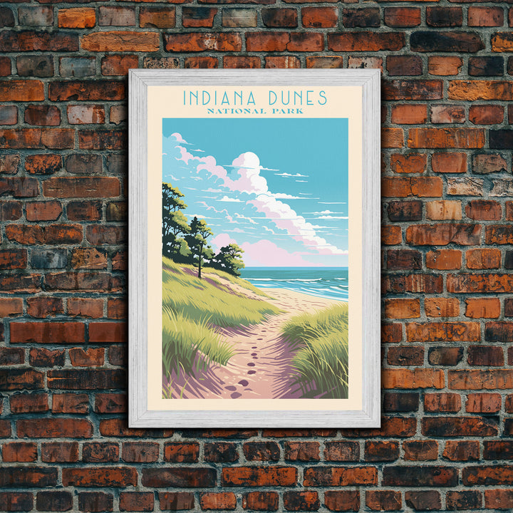 Indiana Dunes National Park Travel Poster Art, Canvas Print Wall Art, Indiana Travel Art, Midcentury Modern Travel Decor, Wall Art
