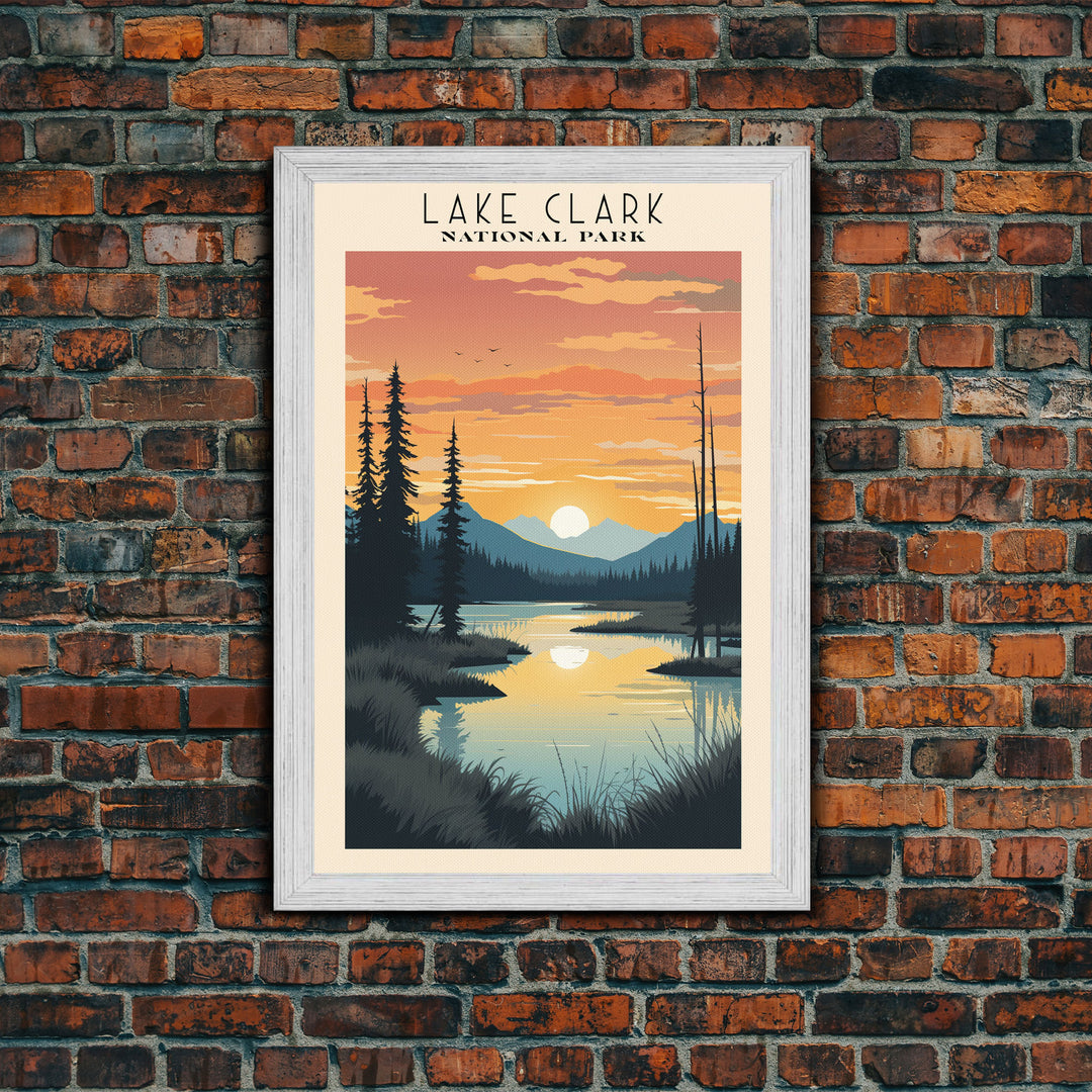 Lake Clark National Park Alaska Travel Art, National Park Print, Minimalist Travel Art, Midcentury Modern Style Landscape Painting