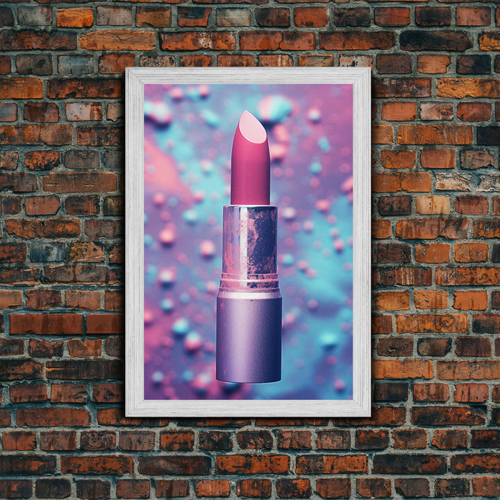 Red Lipstick Wall Art, Framed Canvas Print, Liminal Spaces, Vaporwave Aesthetic Wall Art, Girl Room Decor, Girl's Dorm Room