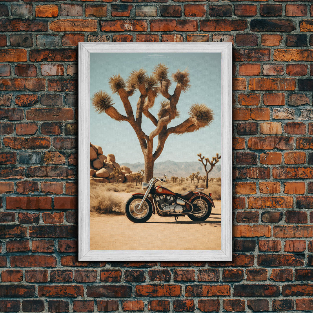 Motorcycle Wall Art, Cactus Wall Art, Desert Wall Art, Canvas Print, Wall Hanging, Portrait Art, Office Wall Decor, Above Bed Art, RV Decor
