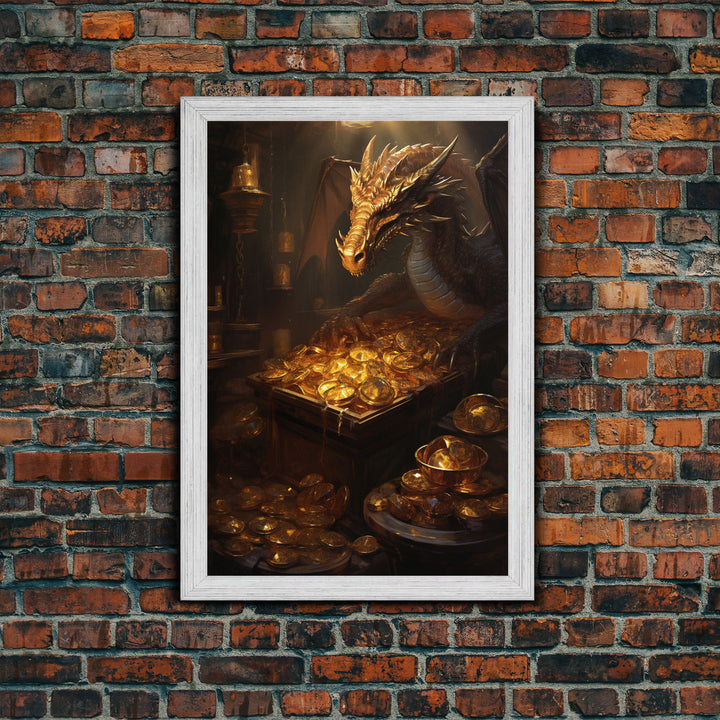 Dragon Art, Fantasy Art, Treasure Chest, Canvas Print, Wall Hanging, Portrait Art, Video Game Art, Nerdy Home Decor, Gift For Friend