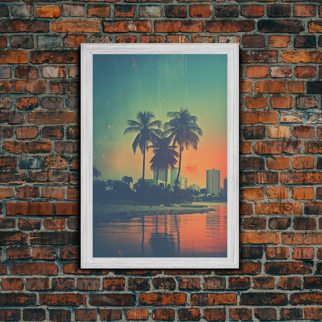 Palm Tree Wall Art, Cityscape Art, Sunset, Canvas Print, Wall Hanging, Portrait Art, Realtor Closing Gift, Bedroom Prints , Farmhouse Art