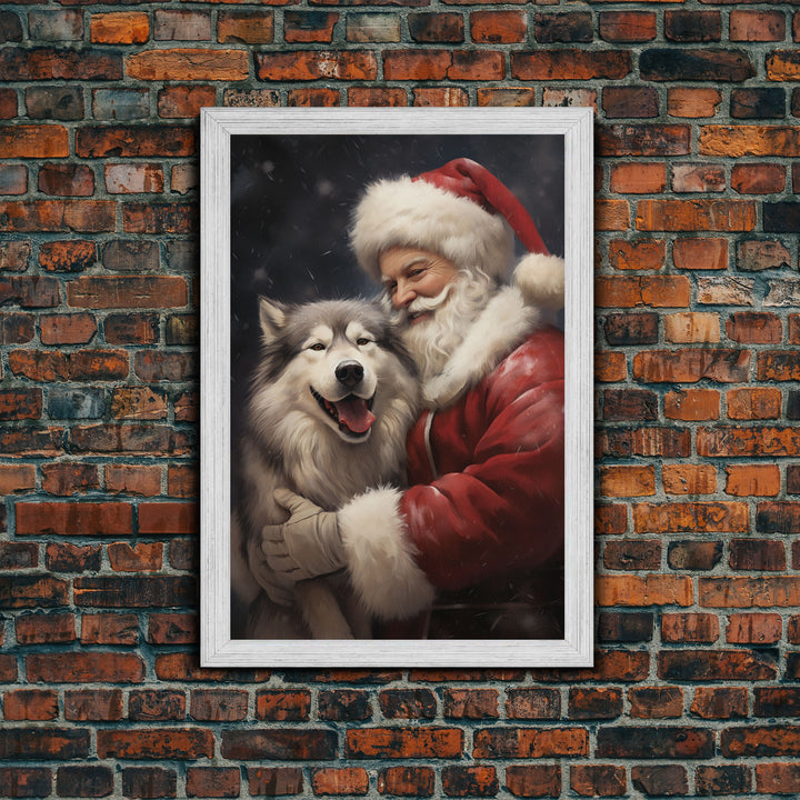 Santa Claus and his Alaskan Malamute, Christmas Wall Art, Dog Gift, Christmas Dog, Winter Wall Art, Santa Decor, Santa Art Print