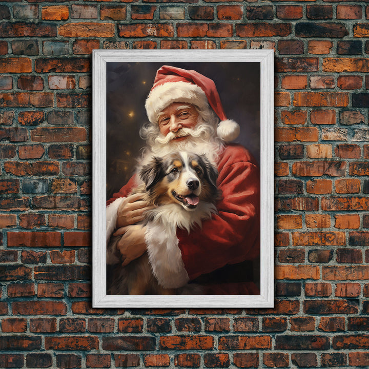 Santa Claus And His Australian Shepherd, Christmas Wall Art, Dog Gift, Christmas Dog, Winter Wall Art, Santa Decor, Santa Art Print