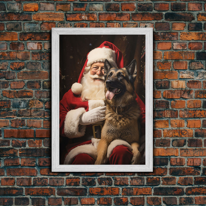 Santa Claus And His Belgian Malinois, Christmas Wall Art, Dog Gift, Christmas Dog, Winter Wall Art, Santa Decor, Santa Art Print, Cute Dog
