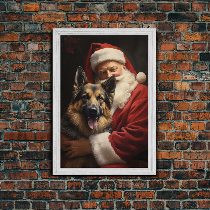 Santa Claus And His German Shepherd, Christmas Wall Art, Dog Gift, Christmas Dog, Winter Wall Art, Santa Decor, Santa Art Print, Cute Dog
