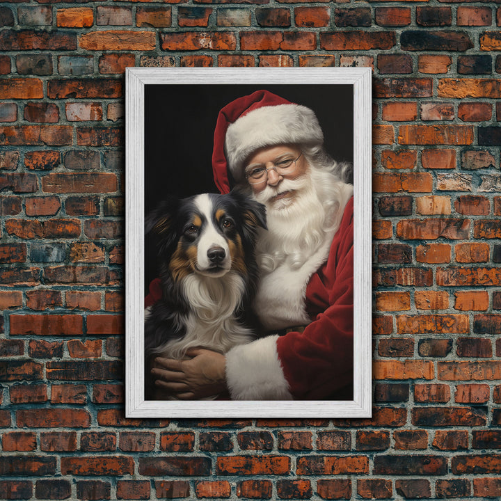 Santa Claus And His Border Collie, Christmas Wall Art, Dog Gift, Christmas Dog, Winter Wall Art, Santa Decor, Santa Art Print, Cute Dog