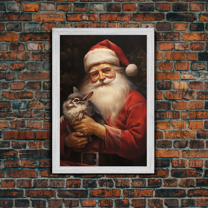 Santa Claus And His Chinchilla, Christmas Wall Art, Dog Gift, Christmas Dog, Winter Wall Art, Santa Decor, Santa Art Print, Chinchilla Print