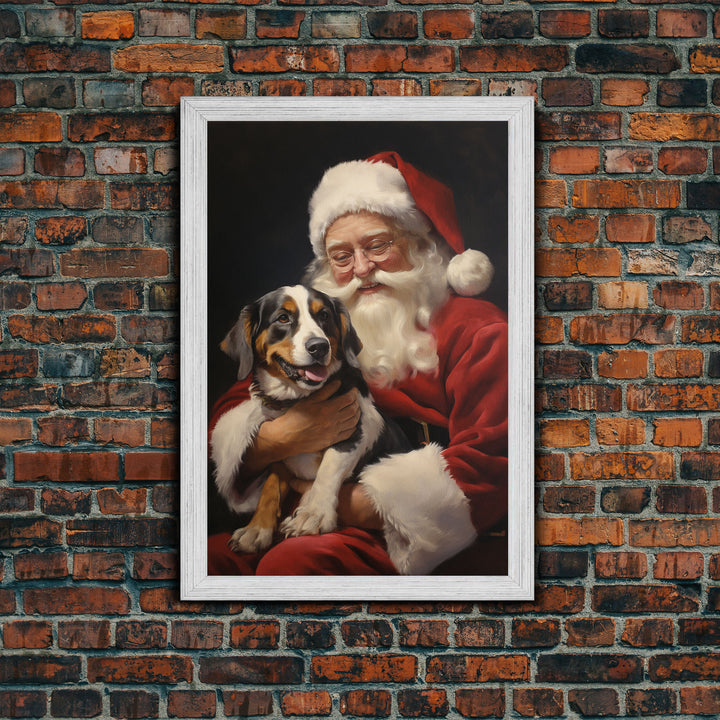 Santa Claus And His Beagle, Christmas Wall Art, Dog Gift, Christmas Dog, Winter Wall Art, Santa Decor, Santa Art Print, Cute Dog Print