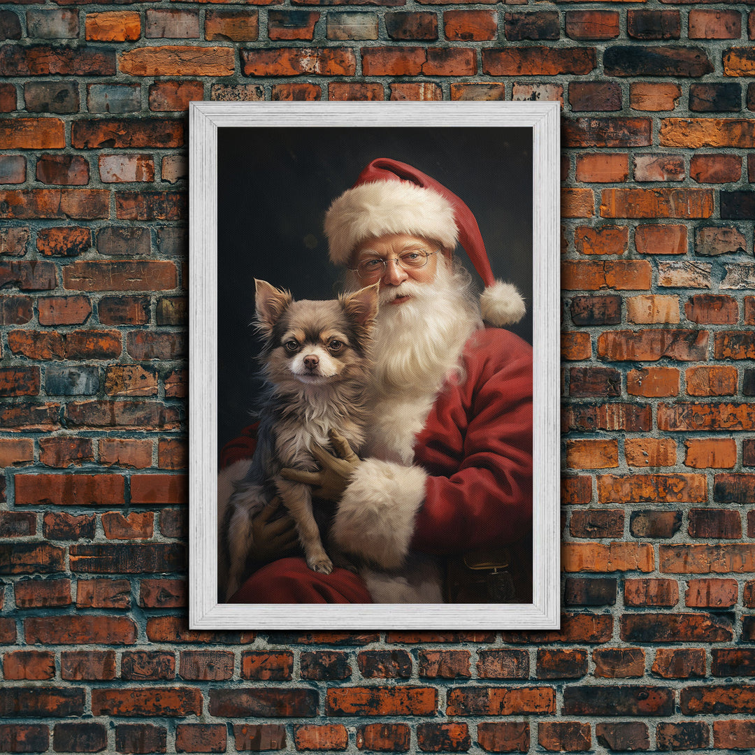 Santa Claus And His Chihuahua, Christmas Wall Art, Christmas Dog, Winter Wall Art, Santa Decor, Santa Art Print, Farmhouse Christmas