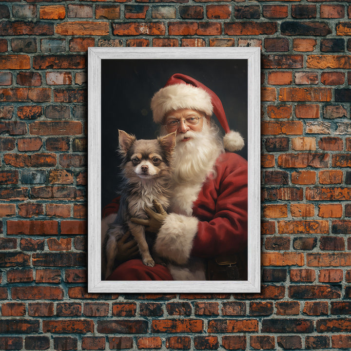 Santa Claus And His Chihuahua, Christmas Wall Art, Christmas Dog, Winter Wall Art, Santa Decor, Santa Art Print, Farmhouse Christmas