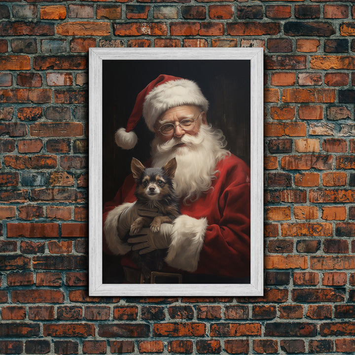 Santa Claus And His Chihuahua, Christmas Wall Art, Christmas Dog, Winter Wall Art, Santa Decor, Santa Art Print, Farmhouse Christmas