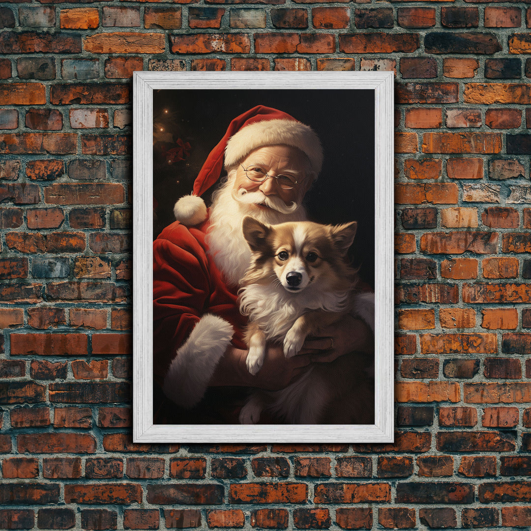 Santa Claus And His Corgi, Christmas Wall Art, Christmas Dog, Winter Wall Art, Santa Decor, Santa Art Print, Farmhouse Christmas