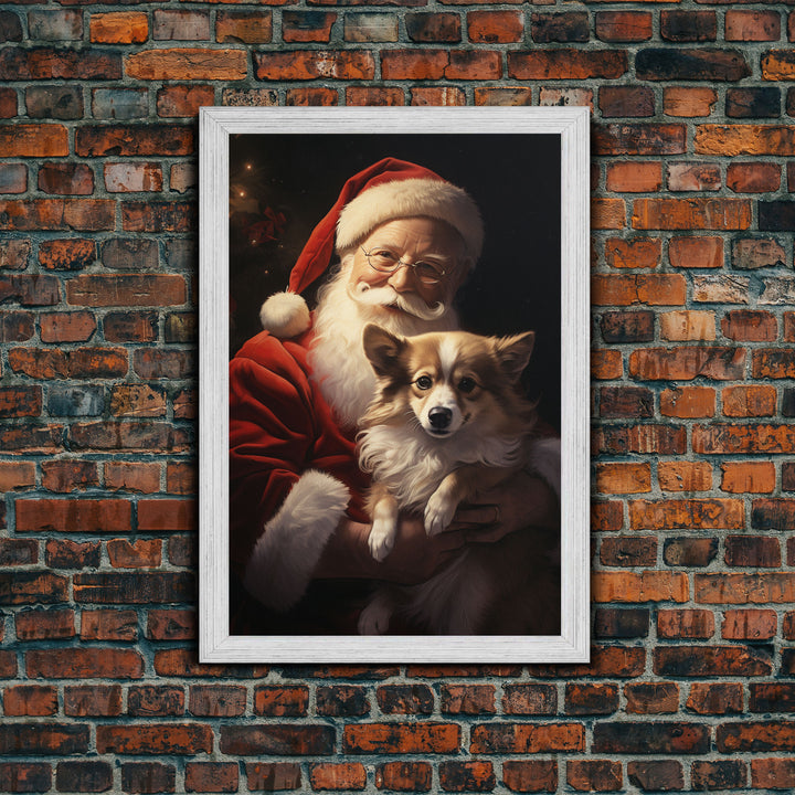Santa Claus And His Corgi, Christmas Wall Art, Christmas Dog, Winter Wall Art, Santa Decor, Santa Art Print, Farmhouse Christmas