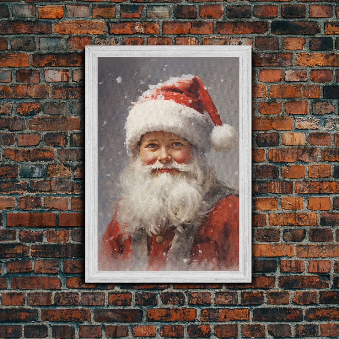 Santa Painting, Santa Print, Framed Canvas Print, Christmas Decor, Portrait of Santa, Farmhouse Christmas, Minimalist Christmas Art