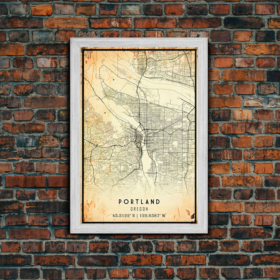 Portland Oregon Street Map, Framed Canvas Art, Oregon United States Road Map Wall Art, Office Wall Art, Portland Wall Decor for Office