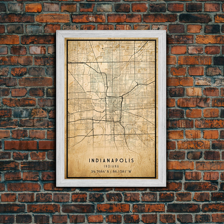 Old Indianapolis City Map Wall Art Canvas Print, Vintage Style Indianapolis Map, Framed Wall Art, Cool Indiana  Wall Art, Office Decor