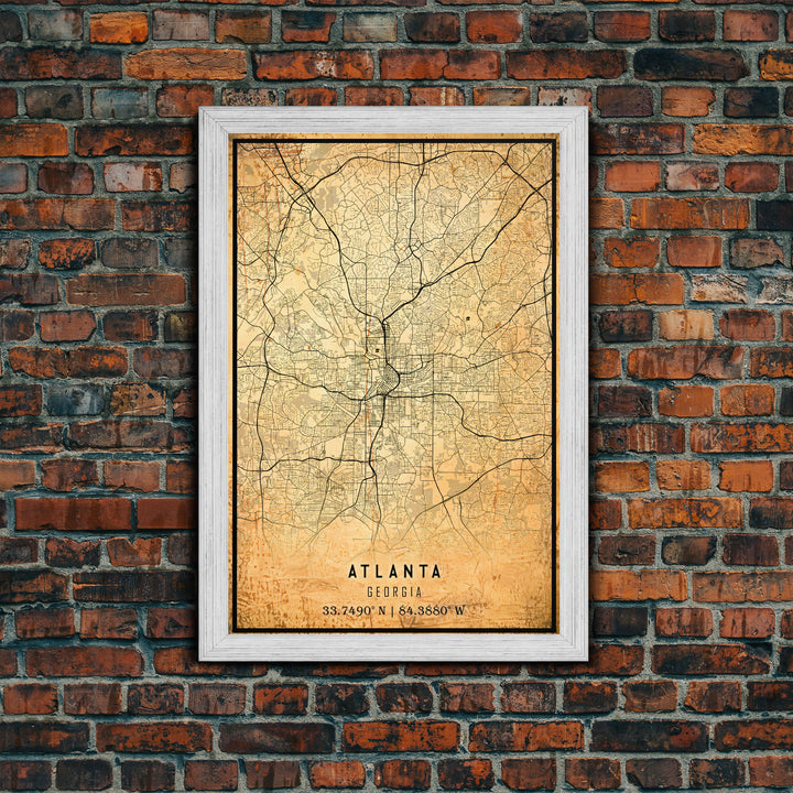 Old Atlanta City Map Wall Art Canvas Print, Vintage Style Atlanta  Map, Framed Wall Art, Cool Atlanta Georgia Wall Art, Office Decor