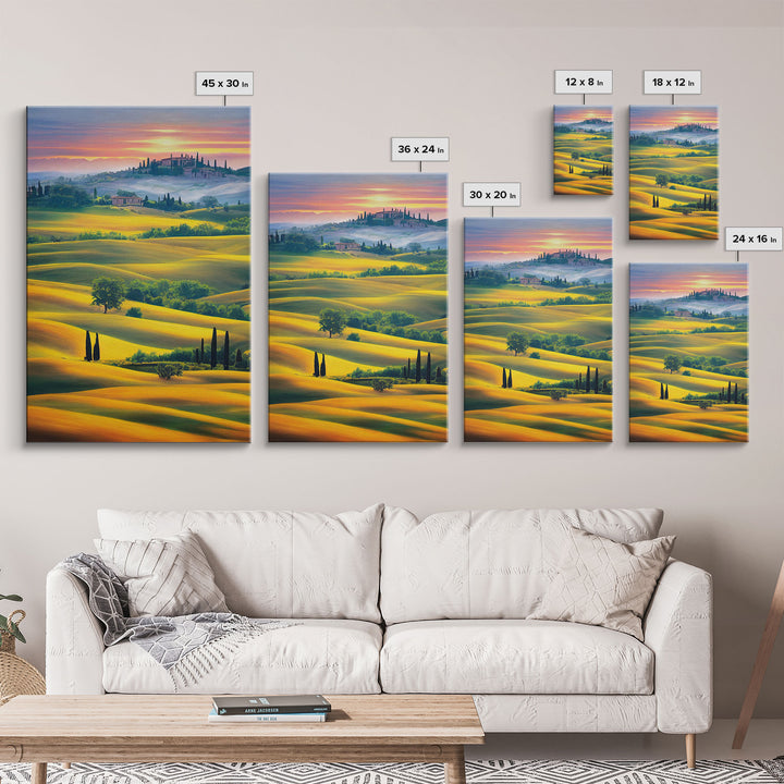 Italian Countryside at Sunset, Italy Art, Framed Canvas Print, Ready To Hang Framed Wall Art, Living Room Wall Hanging
