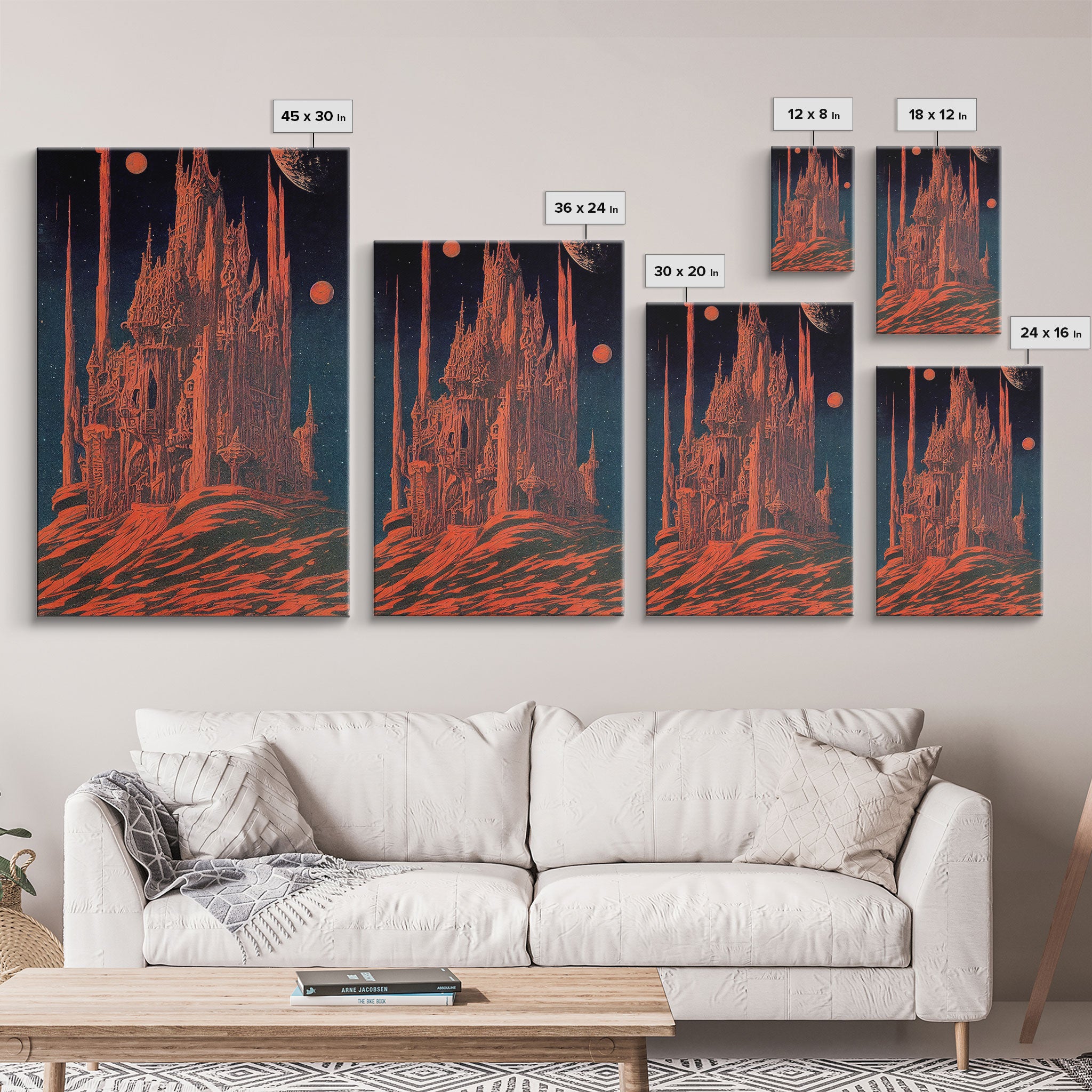 Gothic Red Eerie Castle Fine Art Print, Wall Poster, Wall Art Print