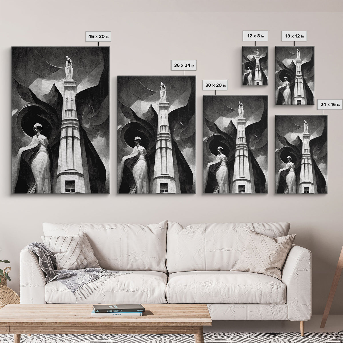 Vintage Style Art Deco Statue Study, Framed Canvas Print, Retro Style Wall Art, 1920s - 1930s style Art