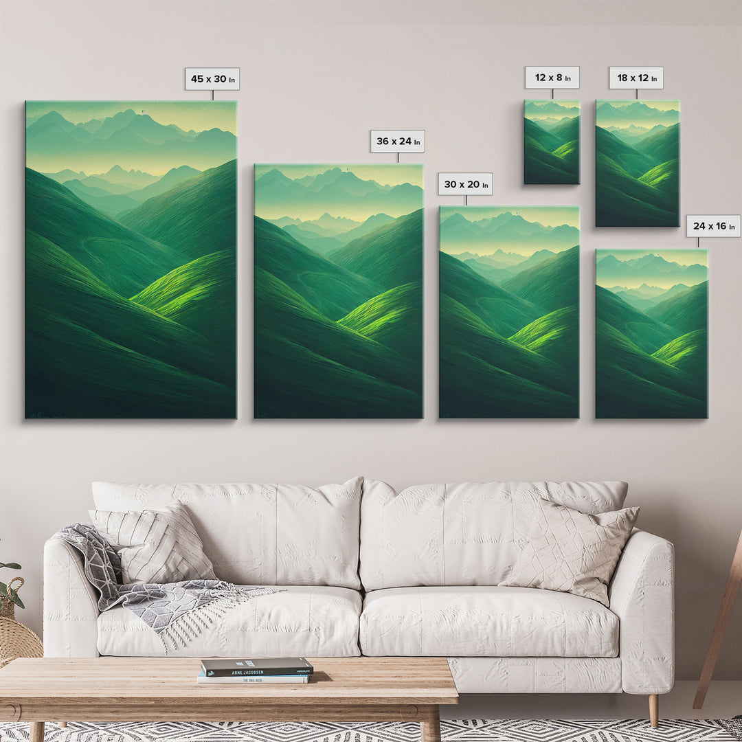 Emerald Green Landscape, Rolling Hills of Ireland, Framed Canvas Print, Ready To Hang Framed Wall Art, Living Room Wall Hanging