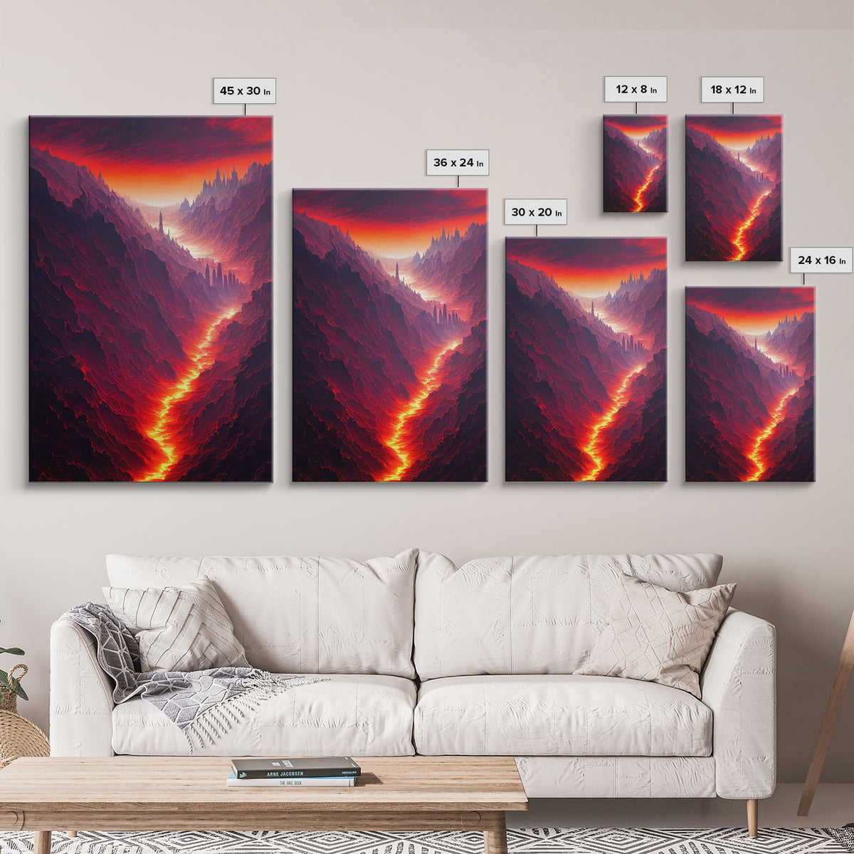 Lava Flow, Depths of Hades Art, Framed Canvas Print, Ready To Hang Framed Wall Art, Living Room Wall Hanging