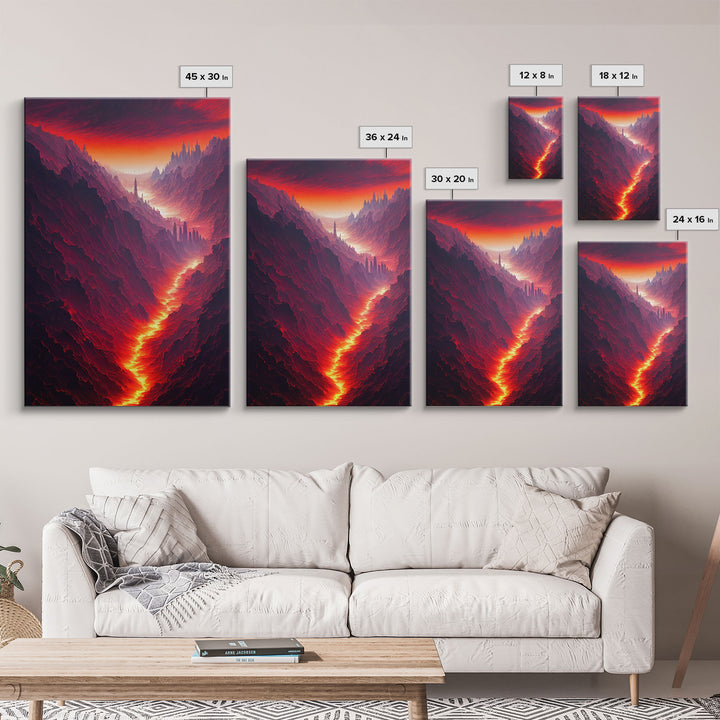 Lava Flow, Depths of Hades Art, Framed Canvas Print, Ready To Hang Framed Wall Art, Living Room Wall Hanging