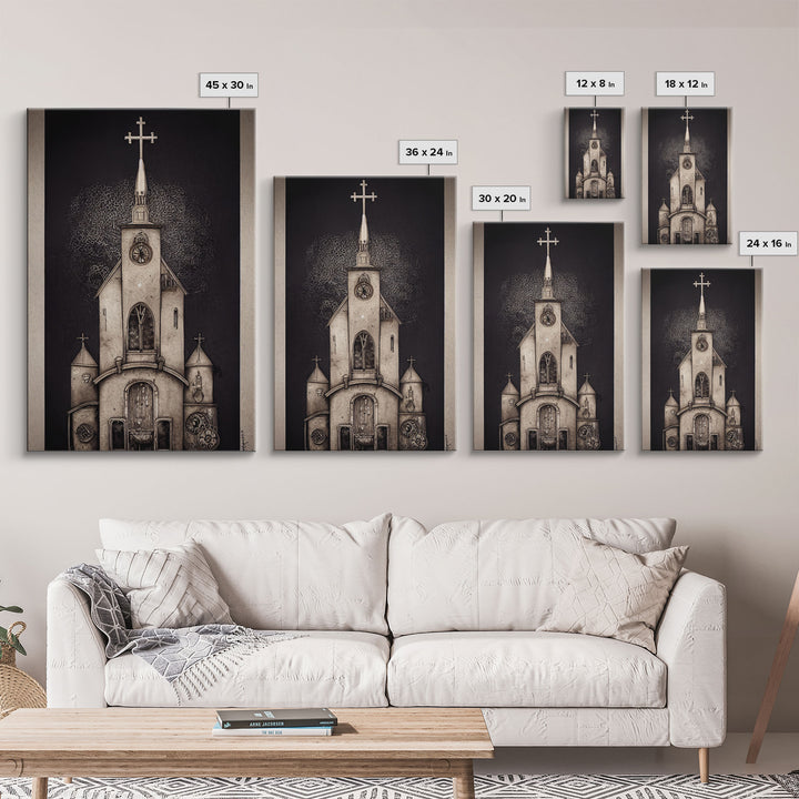 Gothic Church, Framed Canvas Print, Ready To Hang Framed Wall Art, Living Room Decor