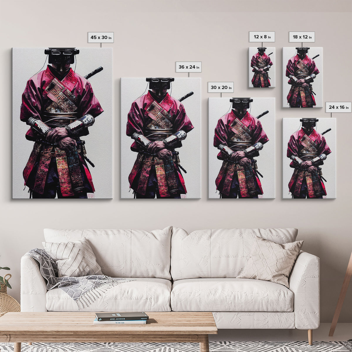 Portrait of a Cyberpunk Samurai with Cybernetic augments, Framed Canvas Print, Ready To Hang Framed Wall Art