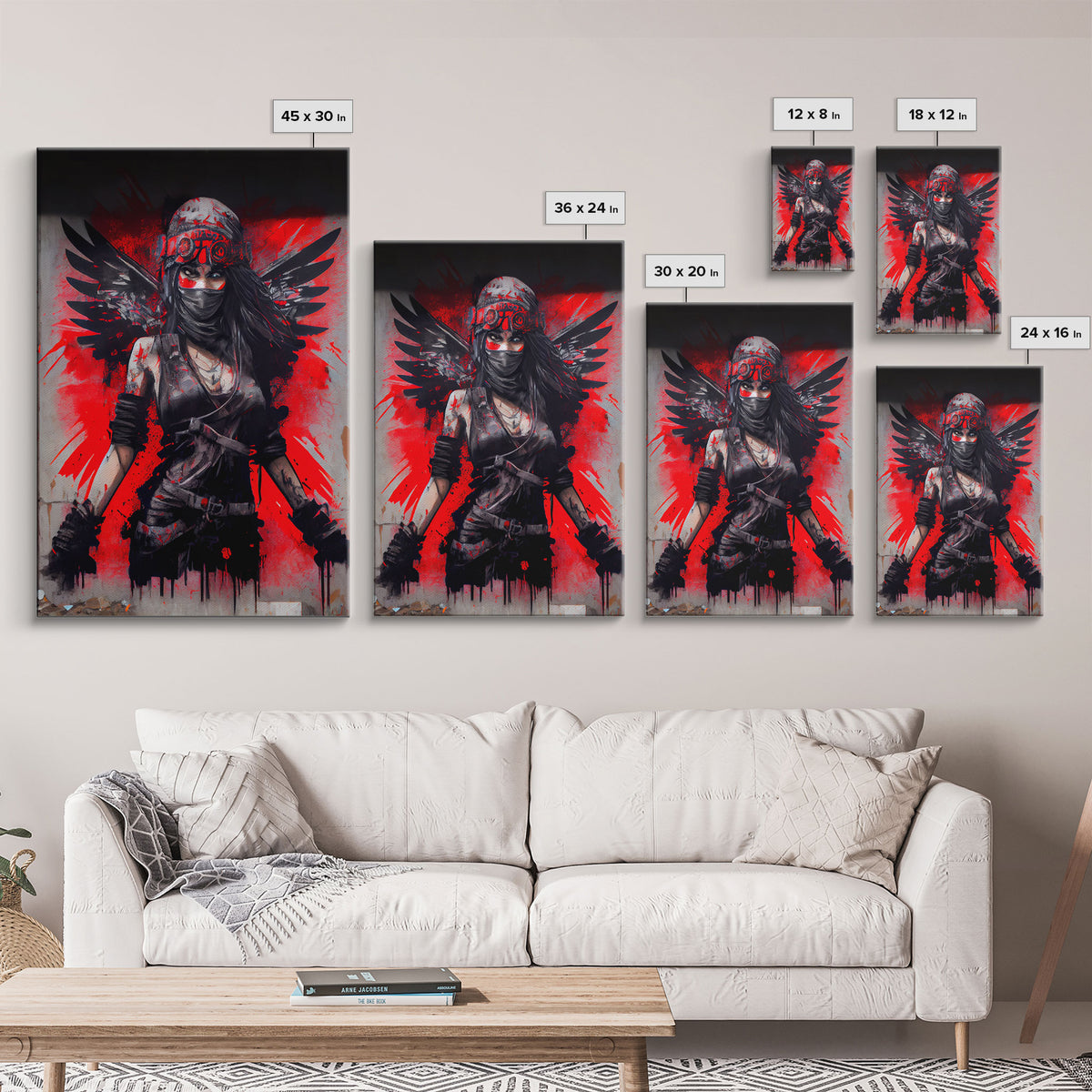 Graffiti angel art, framed canvas print, urban art