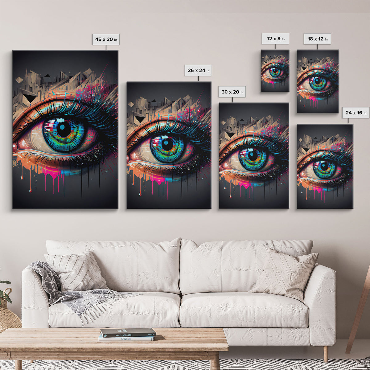 Vibrant Graffiti Style Eye Wall Art Canvas Print - Street Art Inspired Graphic Illustration Artwork