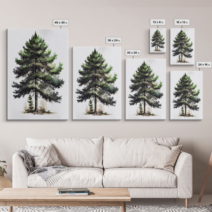 Pine Tree Watercolor Wall Art Canvas Print - Vibrant Colorful Nature Scene Artwork, lakehouse art
